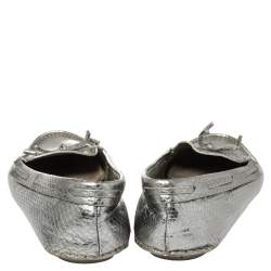 Prada Silver Python Embossed Leather Bow Slip On Loafers Size 39