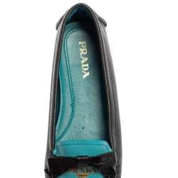 Pre Owned Prada Black/Blue Saffiano Leather Bow Loafers Size 36.5