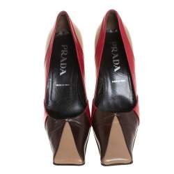Prada Tricolor Leather Square Toe Pumps Size 36.5