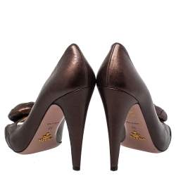 Prada Metallic Brown Leather Rose Pumps Size 38
