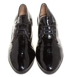 Pre Owned Prada Black Patent Leather Lace up Derby Size 36.5