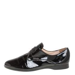 Pre Owned Prada Black Patent Leather Lace up Derby Size 36.5