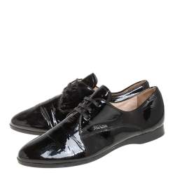 Pre Owned Prada Black Patent Leather Lace up Derby Size 36.5