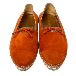 Pre Owned Prada Orange Suede Bow Detail Espadrilles Flats Size 40