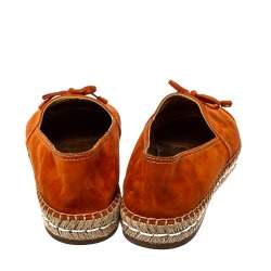 Pre Owned Prada Orange Suede Bow Detail Espadrilles Flats Size 40