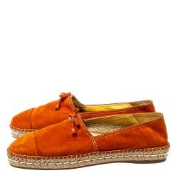 Pre Owned Prada Orange Suede Bow Detail Espadrilles Flats Size 40