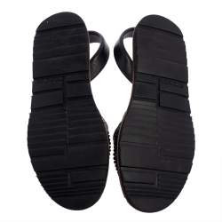 Prada Black Leather Crystal Embellished Flat Sandals Size 39.5