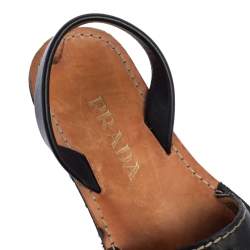 Prada Black Leather Crystal Embellished Flat Sandals Size 39.5