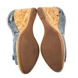 Pre Owned صندل برادا سبورت جلد نقشة الثعبان أسود/أزرق كعب روكي مقدمة مفتوحة مقاس 36