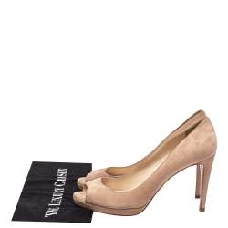 Pre Owned Prada Beige Suede Peep Toe Pumps Size 38