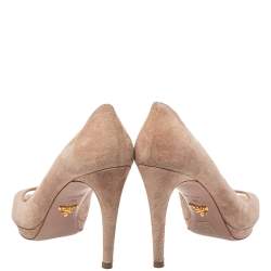 Pre Owned Prada Beige Suede Peep Toe Pumps Size 38