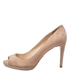 Pre Owned Prada Beige Suede Peep Toe Pumps Size 38