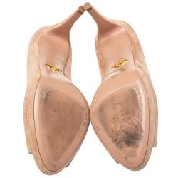 Pre Owned Prada Beige Suede Peep Toe Pumps Size 38