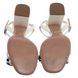 Prada White/Blue Patent Leather Bow T-strap Sandals Size 39.5