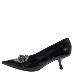 Prada Black Leather Pointed Toe Chain Embellishment Pumps Size 36