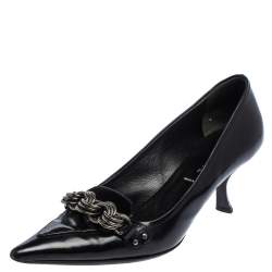 Prada Black Leather Pointed Toe Chain Embellishment Pumps Size 36