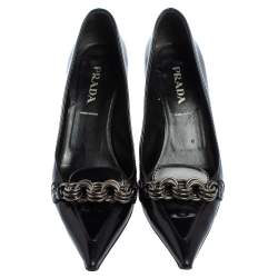 Prada Black Leather Pointed Toe Chain Embellishment Pumps Size 36