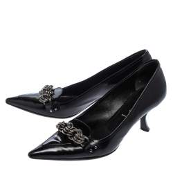 Prada Black Leather Pointed Toe Chain Embellishment Pumps Size 36