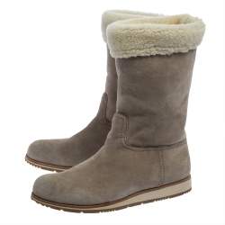 Prada Grey Suede And Shearling Fur Trimmed Mid Calf Boots Size 38