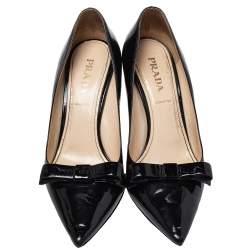 Pre Owned Prada Black Patent Leather Bow Pointed Toe Pumps Size 38.5