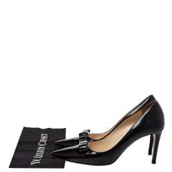 Pre Owned Prada Black Patent Leather Bow Pointed Toe Pumps Size 38.5