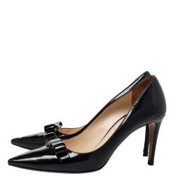 Pre Owned Prada Black Patent Leather Bow Pointed Toe Pumps Size 38.5