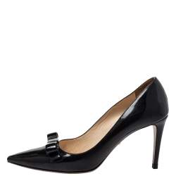 Pre Owned Prada Black Patent Leather Bow Pointed Toe Pumps Size 38.5
