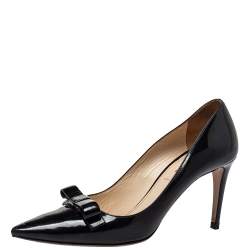 Pre Owned Prada Black Patent Leather Bow Pointed Toe Pumps Size 38.5
