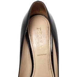 Pre Owned Prada Black Patent Leather Bow Pointed Toe Pumps Size 38.5