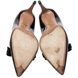 Pre Owned Prada Black Patent Leather Bow Pointed Toe Pumps Size 38.5