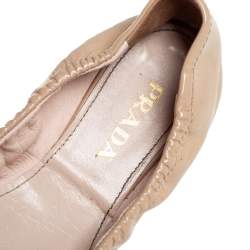 Pre Owned Prada Beige Patent Leather Bow Ballet Flats Size 37.5