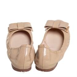 Pre Owned Prada Beige Patent Leather Bow Ballet Flats Size 37.5