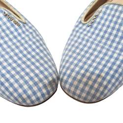 Prada Blue/White Canvas Smoking Loafers Size 37