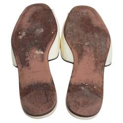 Pre Owned Prada Cream And Black Patent Leather Logo Embellished Flat Slides Size 37