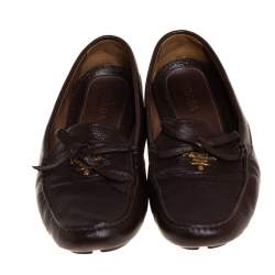Pre Owned Prada Brown Leather Bow Loafers Size 40