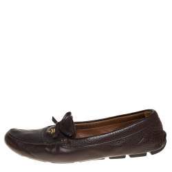 Pre Owned Prada Brown Leather Bow Loafers Size 40