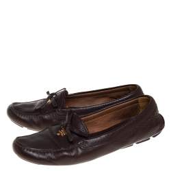 Pre Owned Prada Brown Leather Bow Loafers Size 40