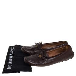 Pre Owned Prada Brown Leather Bow Loafers Size 40