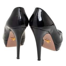 Pre Owned Prada Black Patent Leather Peep Toe Platform Pumps Size 37.5