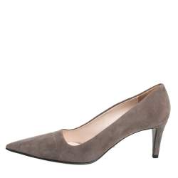 Pre Owned Prada Brown Suede Pointed Toe Pumps Size 38