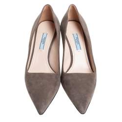 Pre Owned Prada Brown Suede Pointed Toe Pumps Size 38