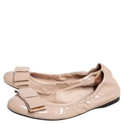 Prada Beige Patent Leather Scrunch Ballet Flats Size 38