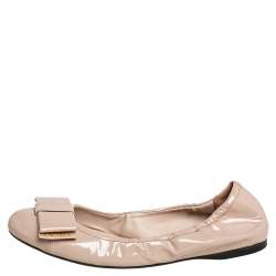 Prada Beige Patent Leather Scrunch Ballet Flats Size 38