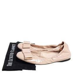 Prada Beige Patent Leather Scrunch Ballet Flats Size 38