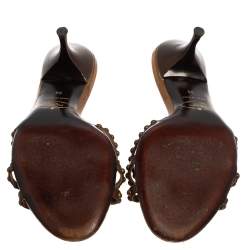 Pre Owned Prada Brown Leather Embellished Slip On Sandals Size 39