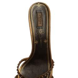 Pre Owned Prada Brown Leather Embellished Slip On Sandals Size 39