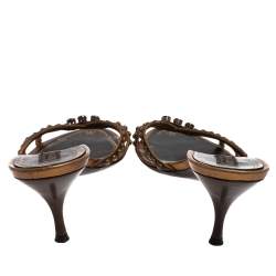 Pre Owned Prada Brown Leather Embellished Slip On Sandals Size 39