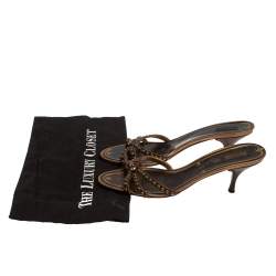Pre Owned Prada Brown Leather Embellished Slip On Sandals Size 39
