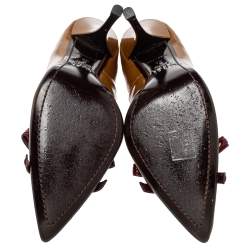 Pre Owned Prada Vintage Brown/Red Patent Leather Bow Pointy Toe Pumps Size 38