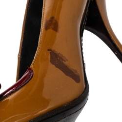 Pre Owned Prada Vintage Brown/Red Patent Leather Bow Pointy Toe Pumps Size 38
